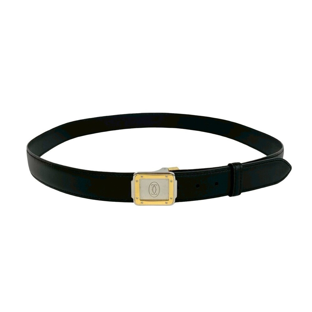 CARTIER Cartier Must Line Logo Buckle Leather Belt for Men, Black, 27701